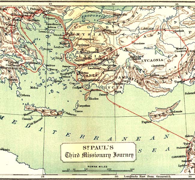 1 Timothy Images - Paul's Third Missionary Journey 156K map