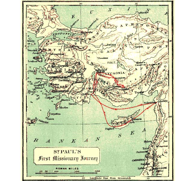 Acts Images - Paul's First Missionary Journey (98K map)