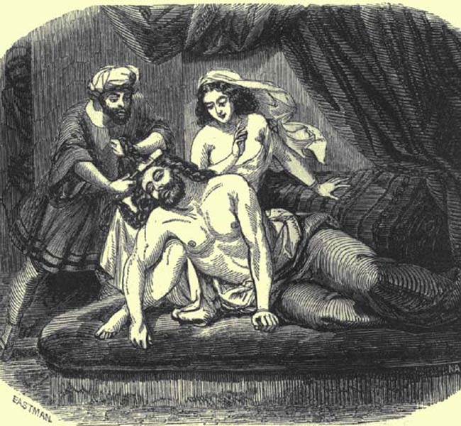 Judges Images - Samson in Delilah's Lap (engraving)