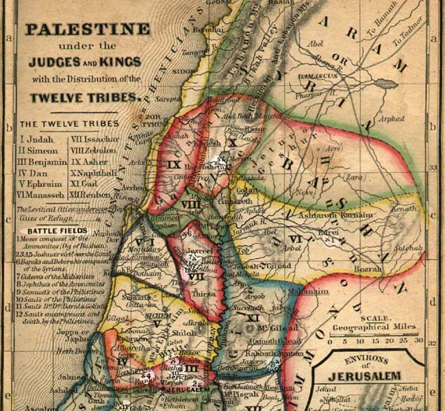 Judges Images - Battlefields of O.T. and Dist'n of 12 Tribes (map)
