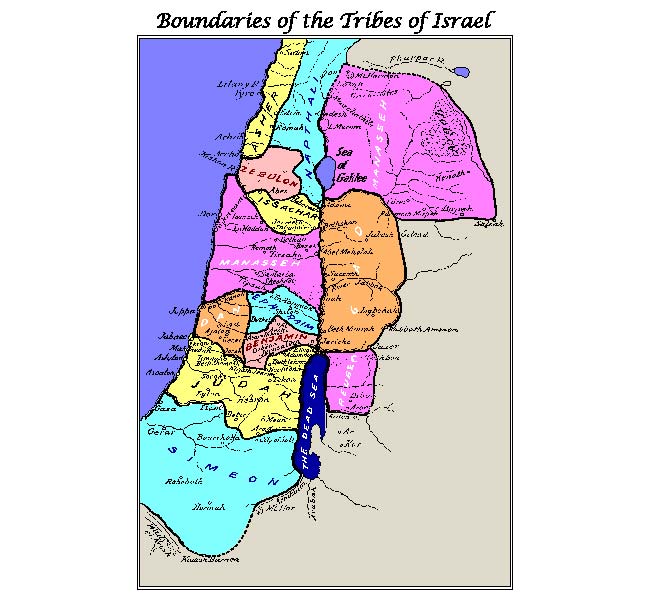 Deuteronomy Images - Boundaries of the Tribes of Israel (map)