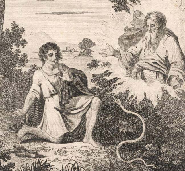 Exodus Images - Moses at the Burning Bush, Casting His Rod on the Ground, It Becomes a Serpent